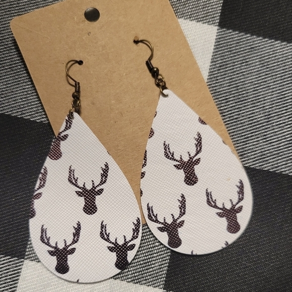 NWOT homemade faux leather buck double sided earrings - Picture 3 of 3